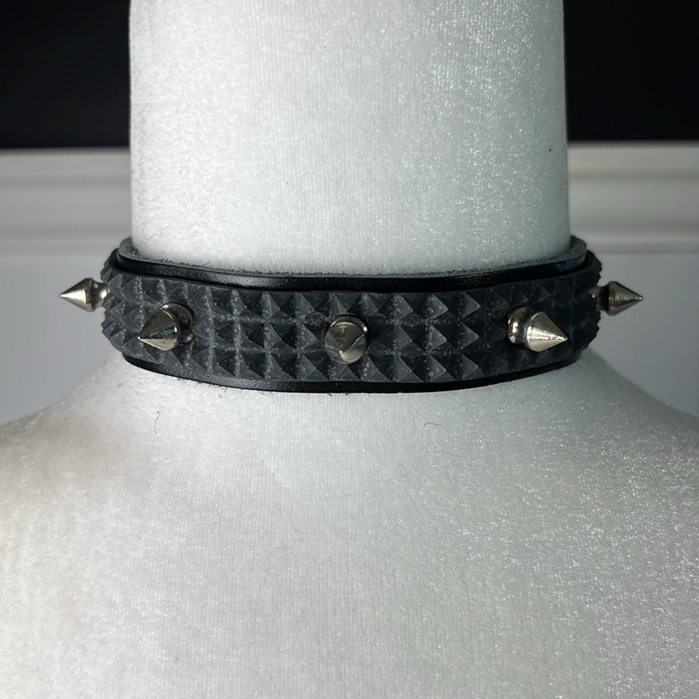 Rocket Studded Black Leather Choker Handmade Y2K